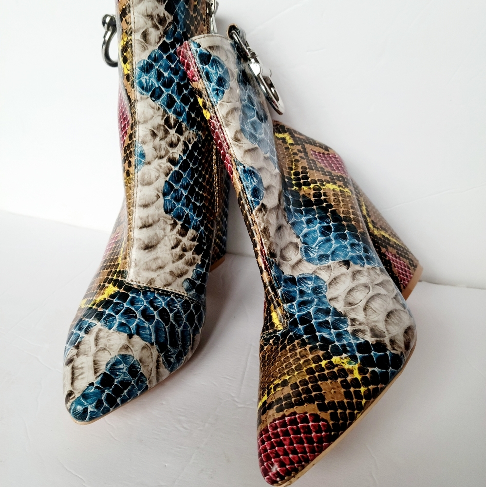 Pointed Toe Snake Print Booties - image 5